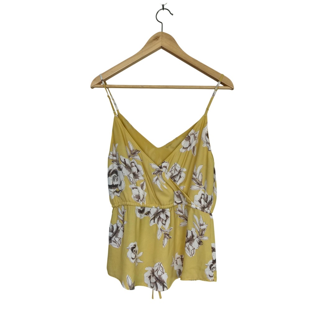 Babaton Mustard Yellow Floral Silk Blend Wrap Camisole | Sleeveless V-Neck | S